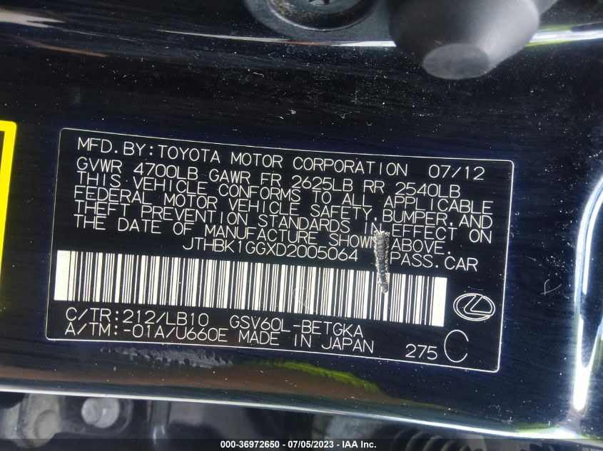 2013 LEXUS ES 350 4DR SDN - JTHBK1GGXD2005064