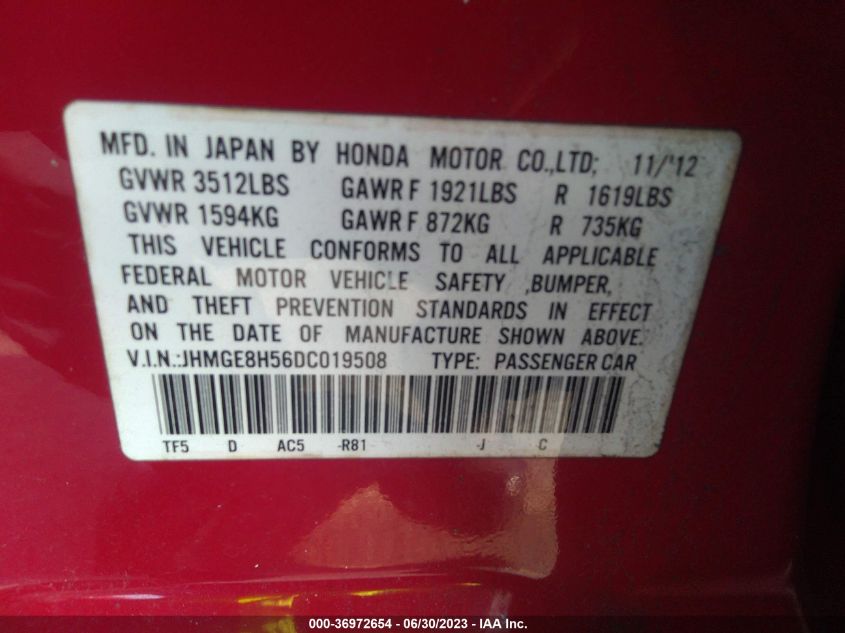 2013 HONDA FIT SPORT - JHMGE8H56DC019508