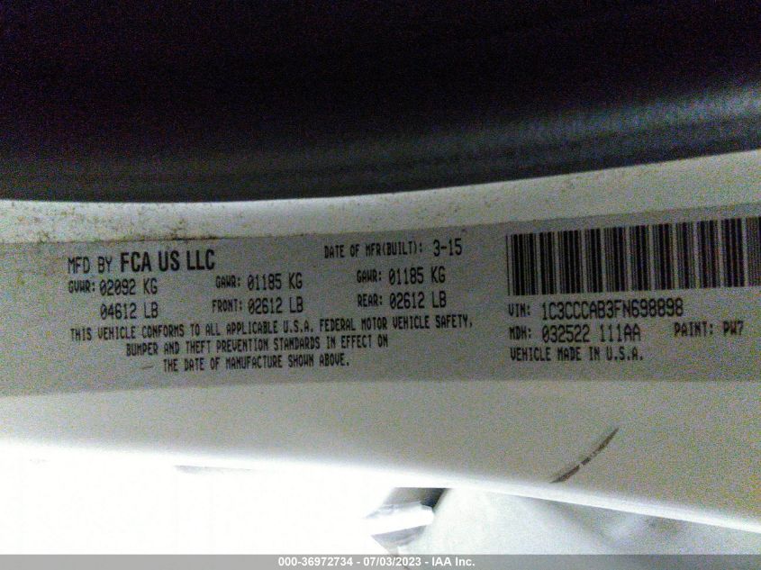2015 CHRYSLER 200 LIMITED - 1C3CCCAB3FN698898