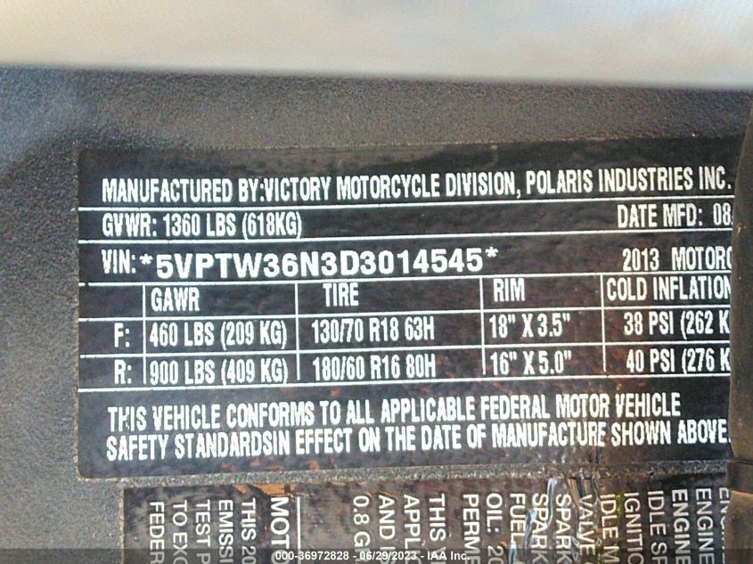 2013 VICTORY MOTORCYCLES CROSS COUNTRY TOUR - 5VPTW36N3D3014545