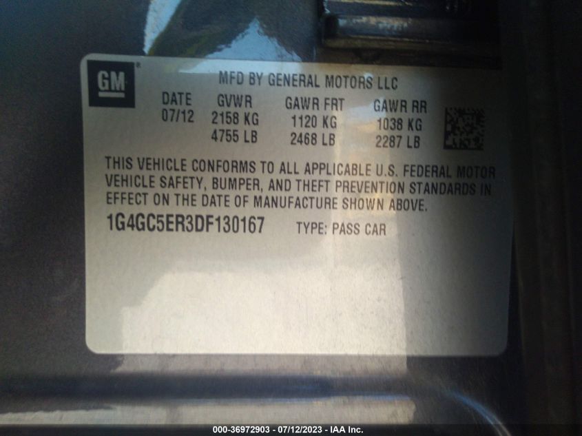 2013 BUICK LACROSSE LEATHER - 1G4GC5ER3DF130167