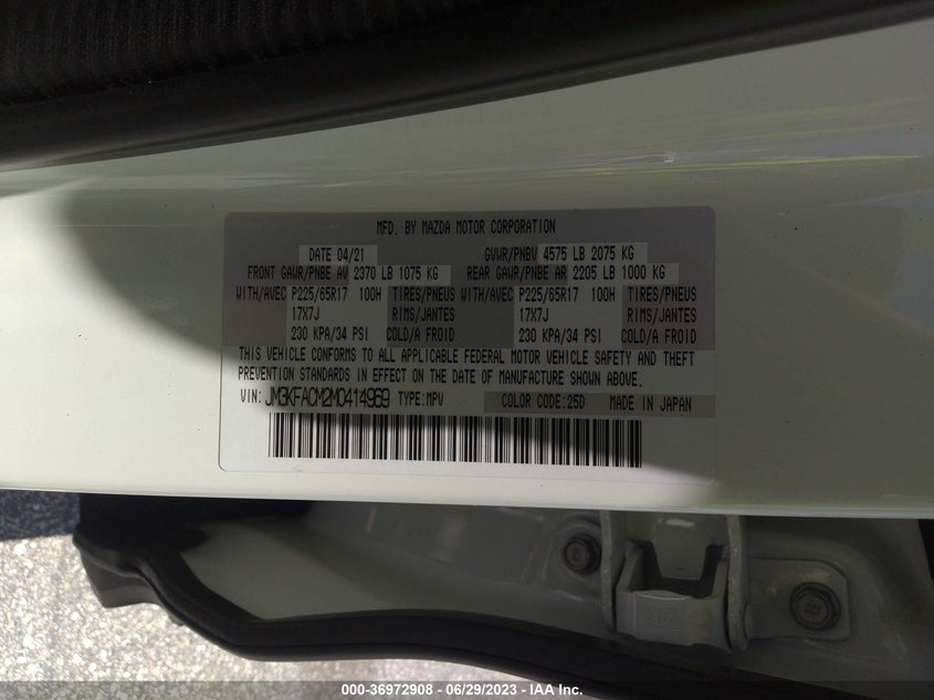 VIN JM3KFACM2M0414969 2021 MAZDA CX-5 TOURING