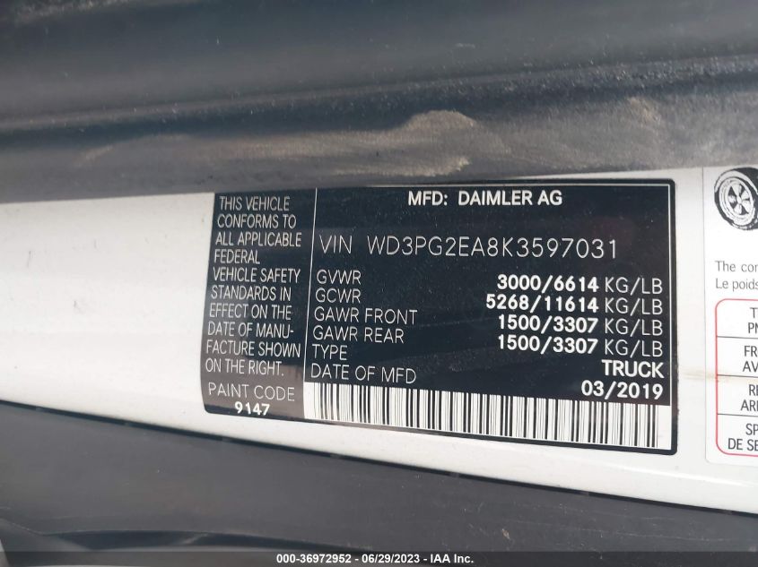 2019 MERCEDES-BENZ METRIS CARGO VAN - WD3PG2EA8K3597031