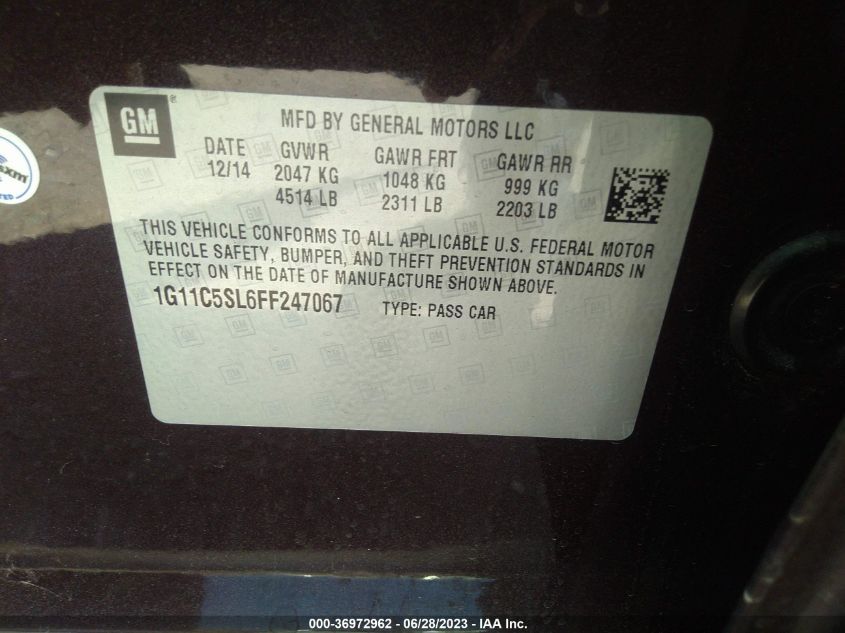 2015 CHEVROLET MALIBU LT - 1G11C5SL6FF247067