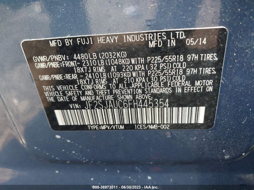 2015 SUBARU FORESTER 2.5I TOURING - JF2SJAUC6FH445354