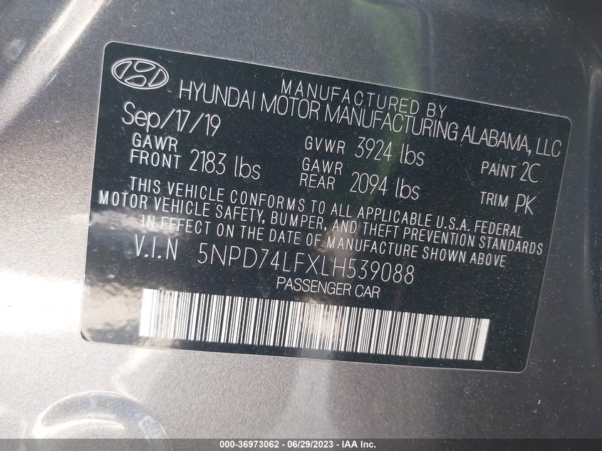 VIN 5NPD74LFXLH539088 2020 HYUNDAI ELANTRA SE