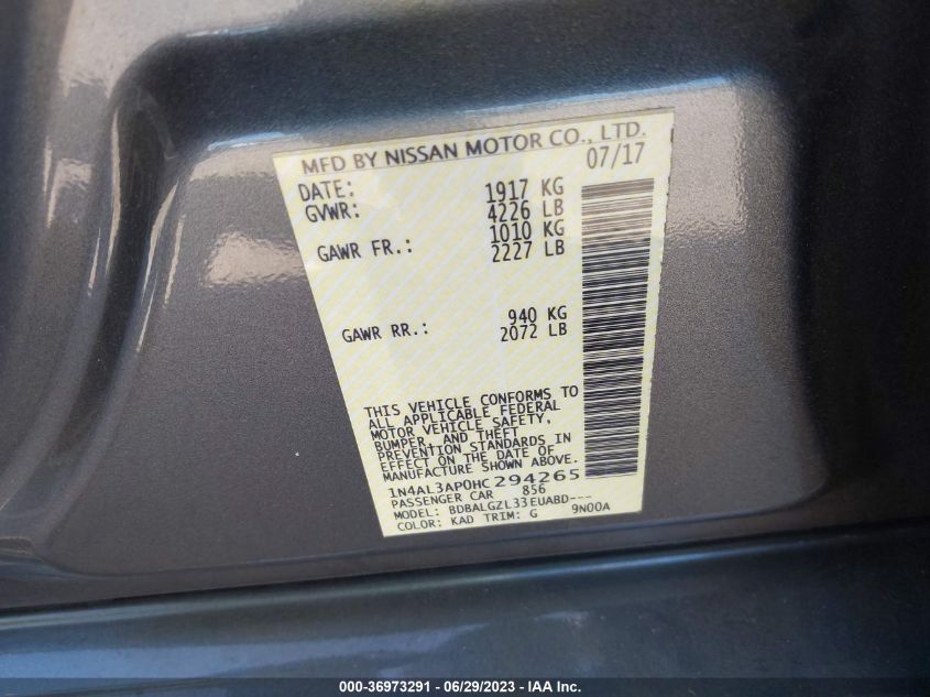 2017 NISSAN ALTIMA 2.5 S - 1N4AL3AP0HC294265