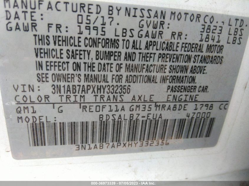 2017 NISSAN SENTRA S - 3N1AB7APXHY332356