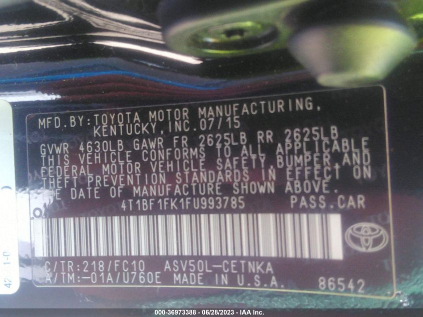 2015 TOYOTA CAMRY XLE/SE/LE/XSE - 4T1BF1FK1FU993785