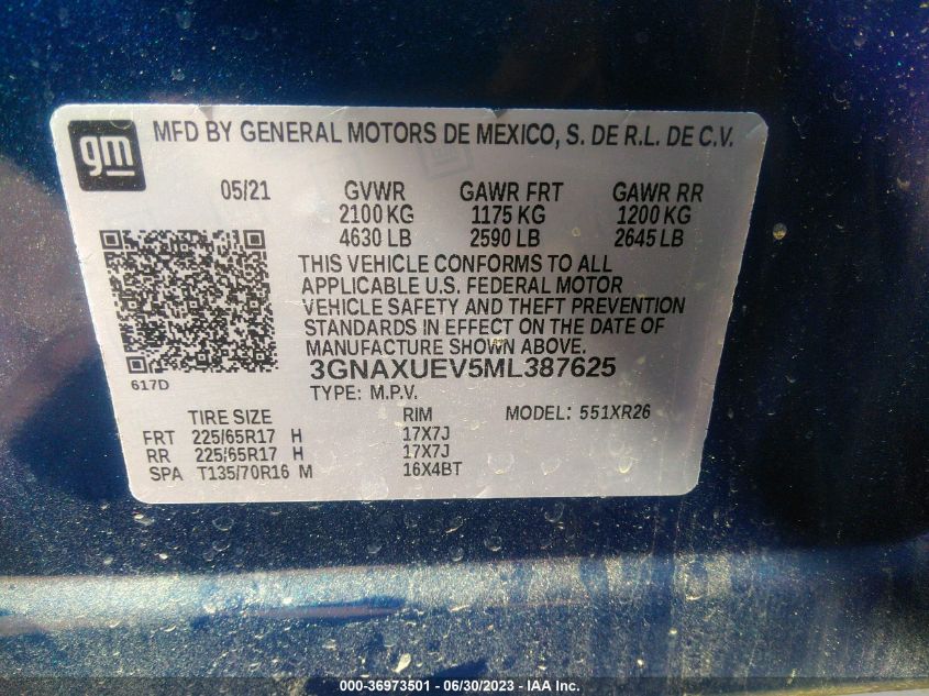 2021 CHEVROLET EQUINOX LT - 3GNAXUEV5ML387625