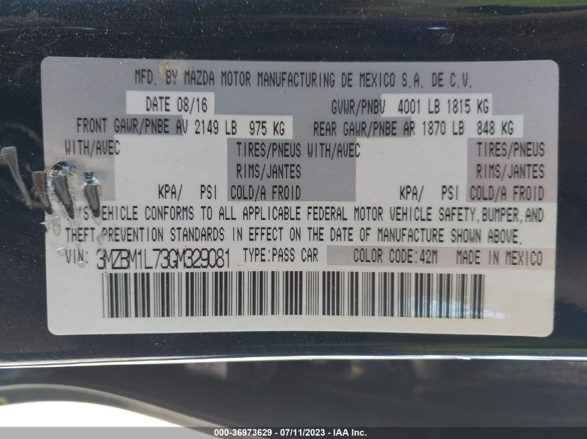 2016 MAZDA MAZDA3 I TOURING - 3MZBM1L73GM329081