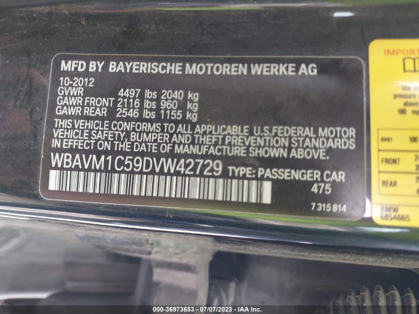 2013 BMW X1 28I - WBAVM1C59DVW42729