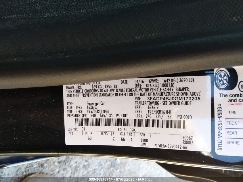 2016 FORD FIESTA SE - 3FADP4BJ0GM170205
