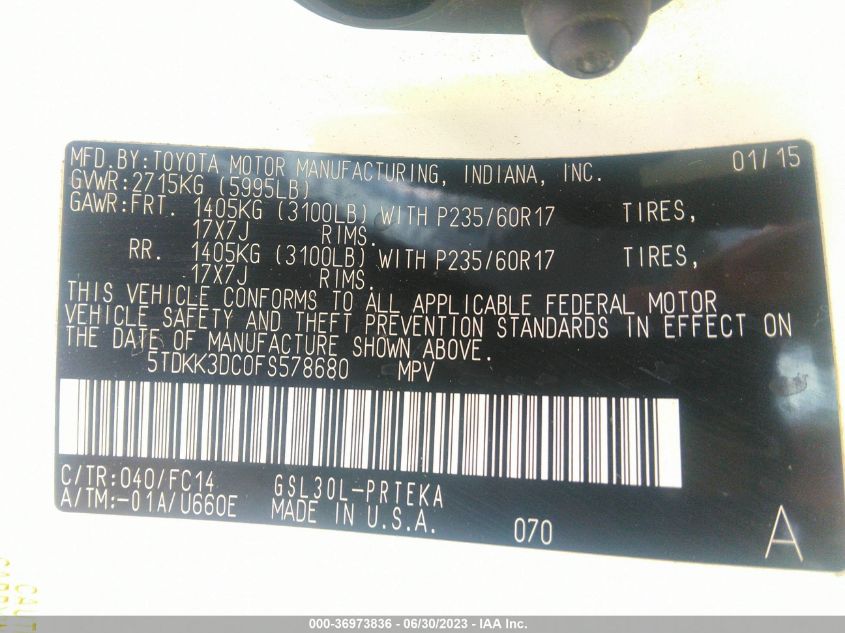 2015 TOYOTA SIENNA LE - 5TDKK3DC0FS578680