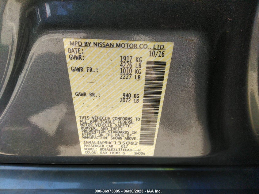 VIN 1N4AL3AP9HC135082 2017 NISSAN ALTIMA 2.5 S