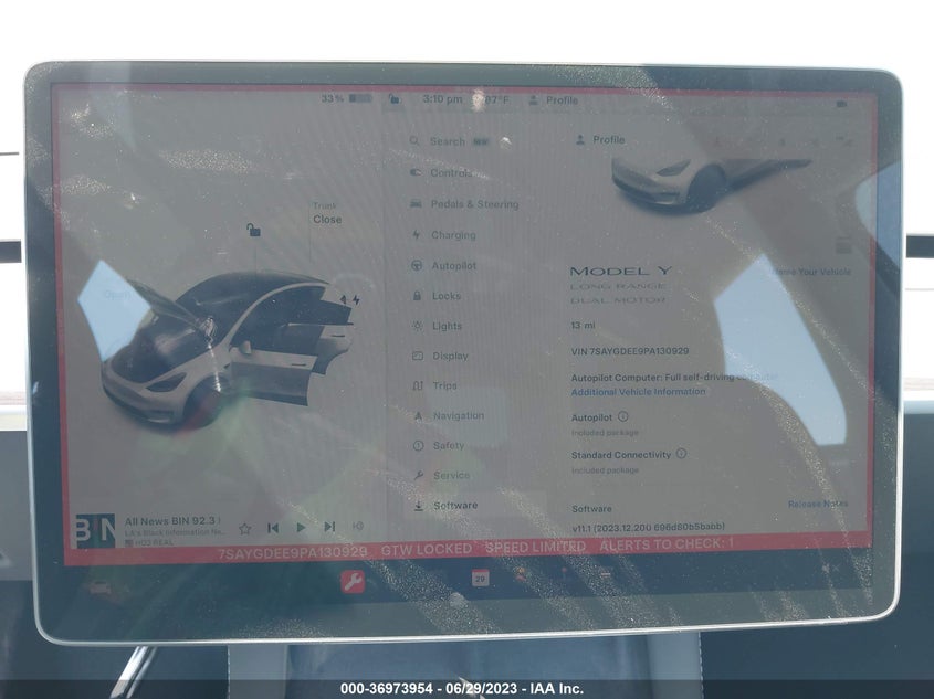 VIN 7SAYGDEE9PA130929 2023 TESLA MODEL Y LONG RANGE