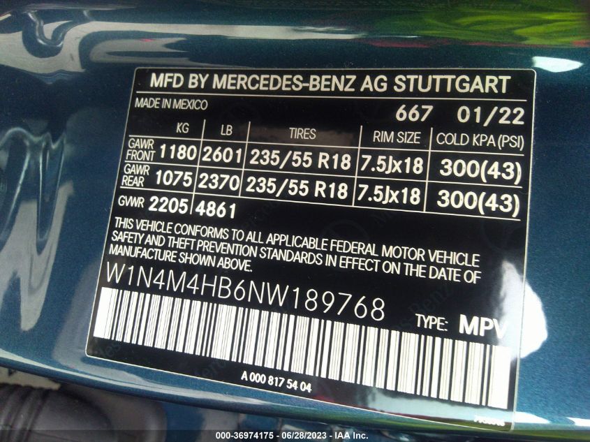 2022 MERCEDES-BENZ GLB GLB 250 W1N4M4HB6NW189768