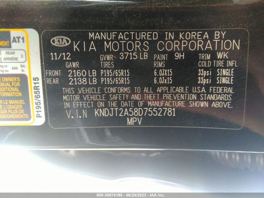 2013 KIA SOUL BASE - KNDJT2A58D7552781