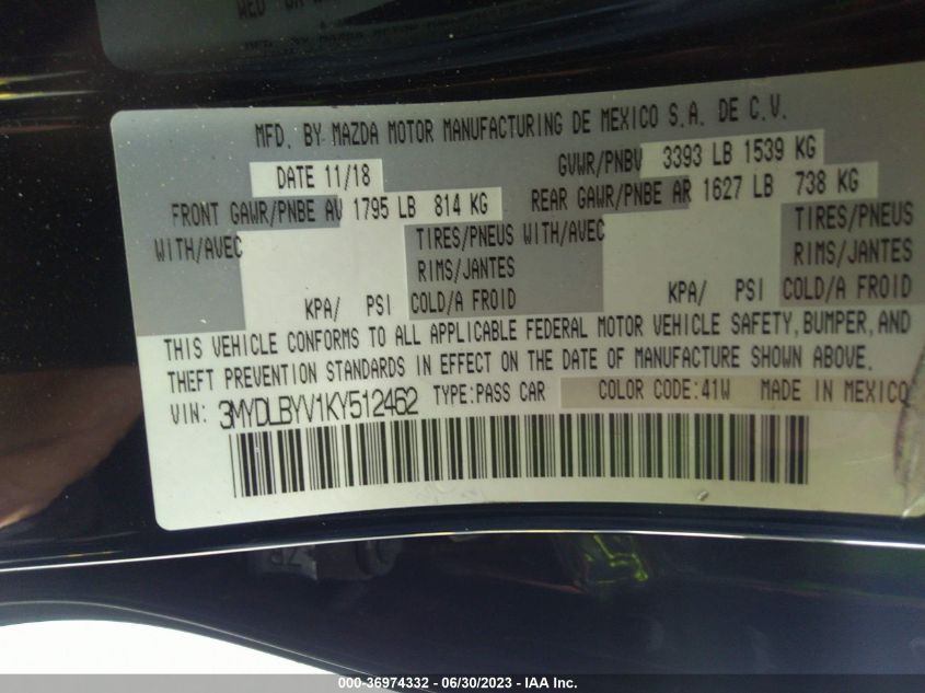 2019 TOYOTA YARIS SEDAN L/LE/XLE 3MYDLBYV1KY512462