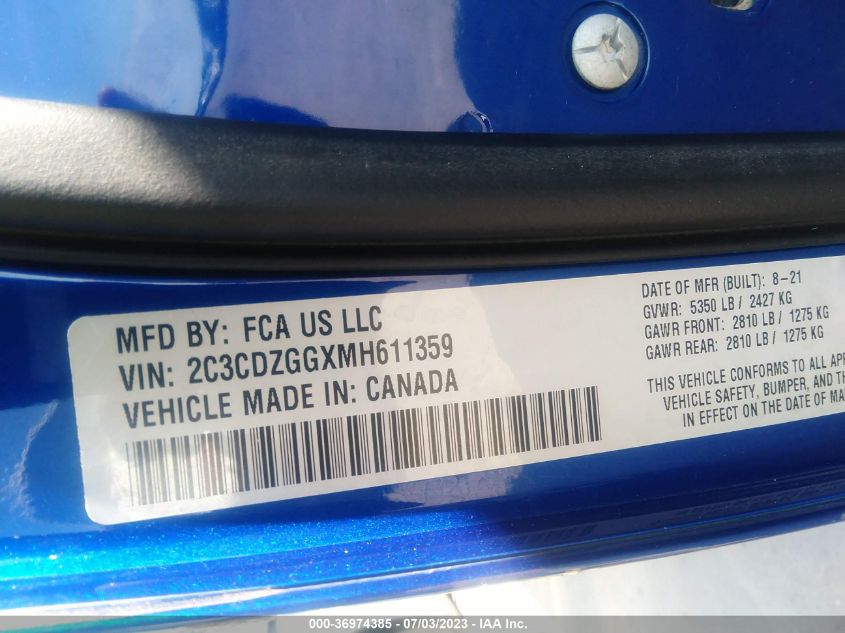 2021 DODGE CHALLENGER SXT - 2C3CDZGGXMH611359