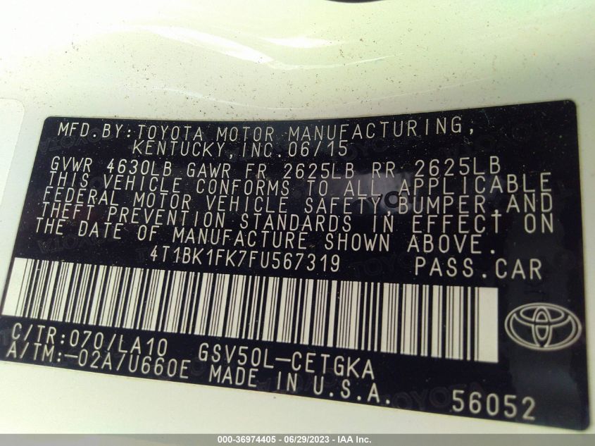 2015 TOYOTA CAMRY XSE/XLE - 4T1BK1FK7FU567319