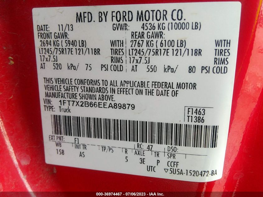 2014 FORD SUPER DUTY F-250 SRW XL/XLT/LARIAT - 1FT7X2B66EEA89879