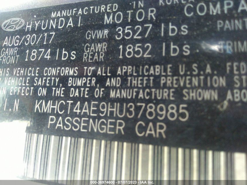 2017 HYUNDAI ACCENT SE - KMHCT4AE9HU378985