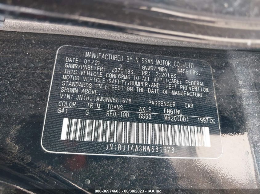 2022 NISSAN ROGUE SPORT S - JN1BJ1AW3NW681678