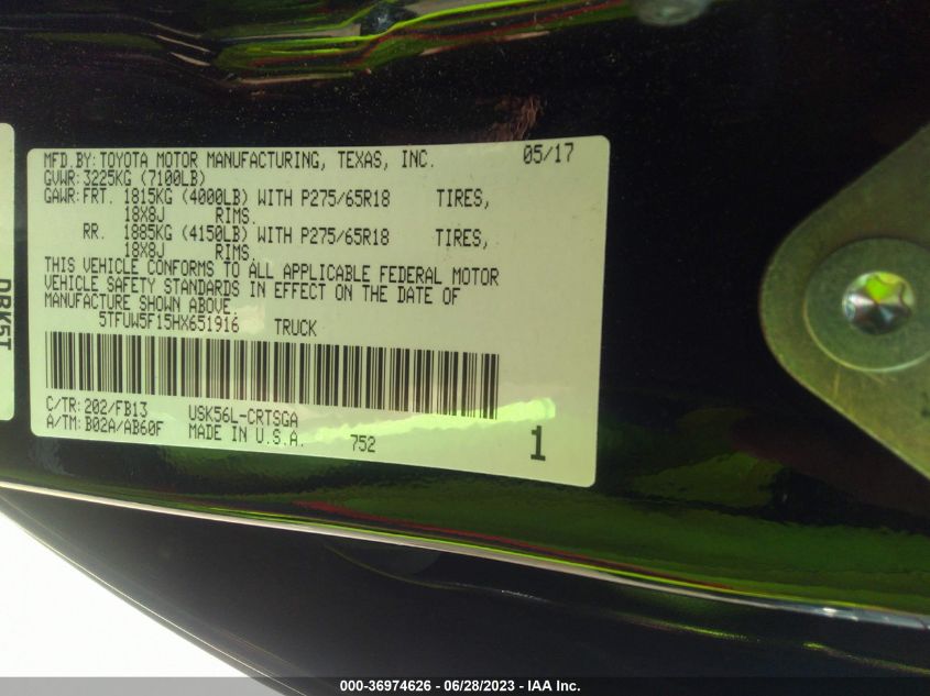2017 TOYOTA TUNDRA 4WD SR5 - 5TFUW5F15HX651916