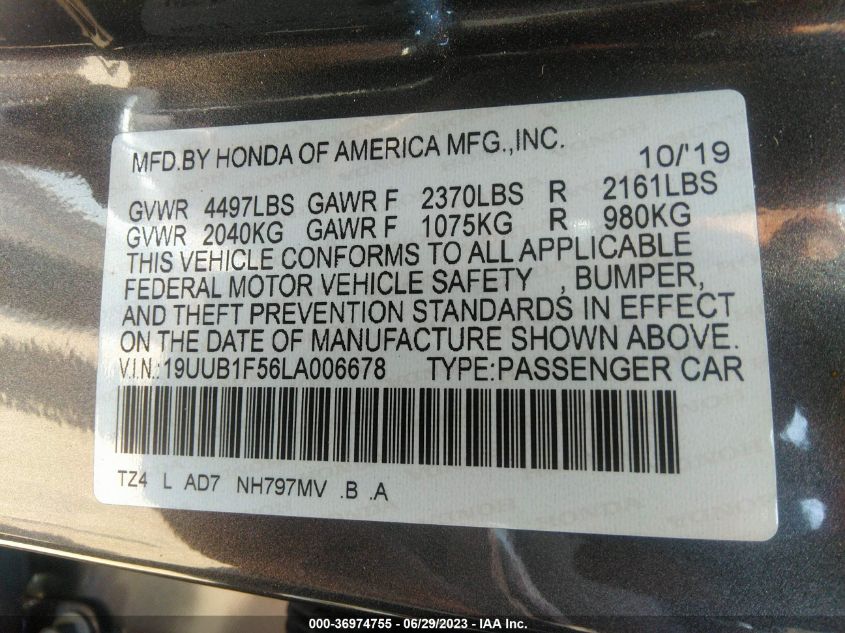 2020 ACURA TLX W/TECHNOLOGY PKG - 19UUB1F56LA006678