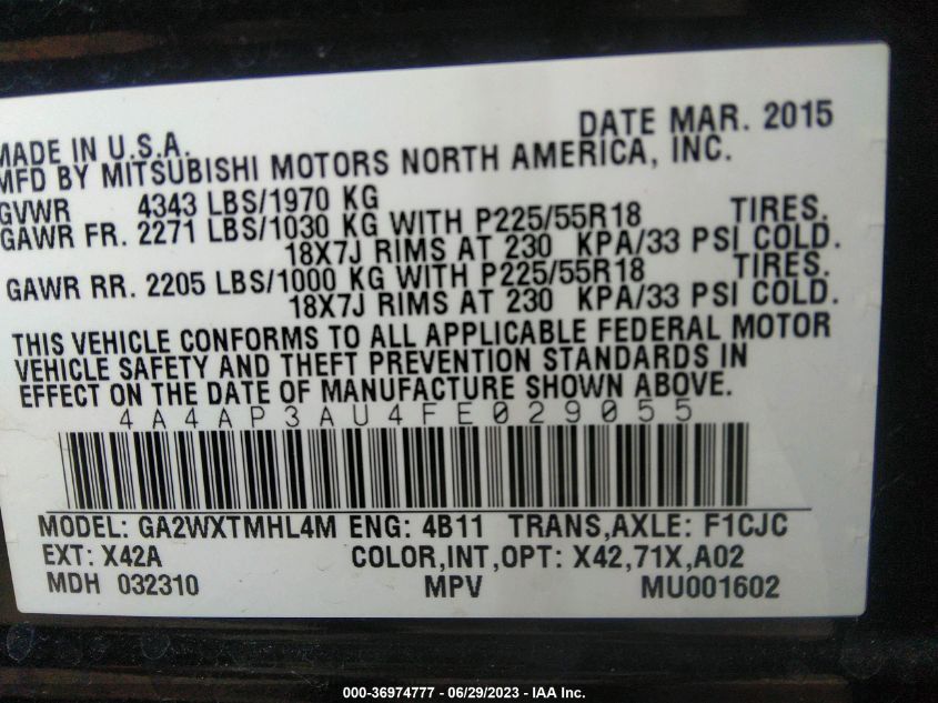 2015 MITSUBISHI OUTLANDER SPORT ES - 4A4AP3AU4FE029055