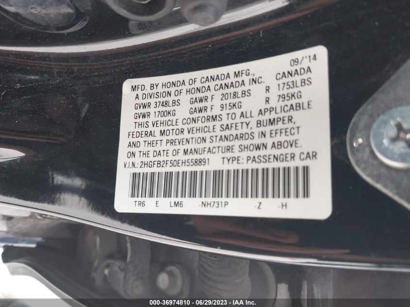 2014 HONDA CIVIC SEDAN LX - 2HGFB2F50EH558891