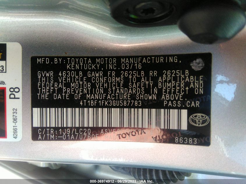 2016 TOYOTA CAMRY XLE/SE/LE/XSE - 4T1BF1FK3GU587783
