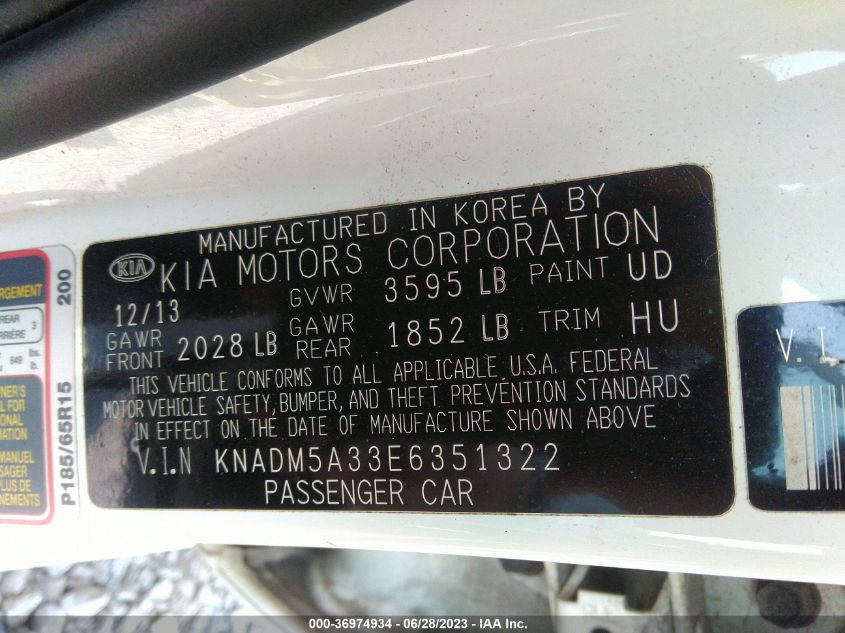 2014 KIA RIO LX - KNADM5A33E6351322