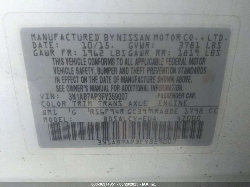 2015 NISSAN SENTRA S - 3N1AB7AP3FY359007