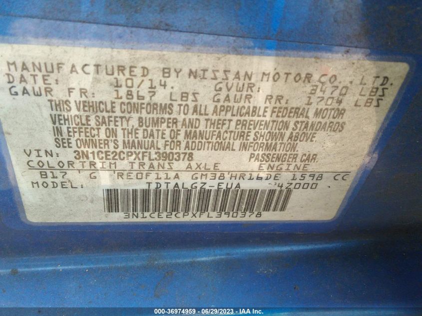 2015 NISSAN VERSA NOTE SR - 3N1CE2CPXFL390378