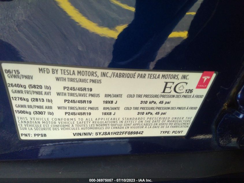 2015 TESLA MODEL S 85D/P85D/70D/90D/P90D - 5YJSA1H22FF089842