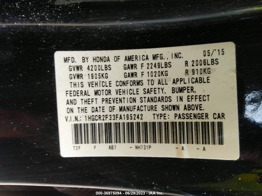2015 HONDA ACCORD SEDAN LX - 1HGCR2F33FA195242