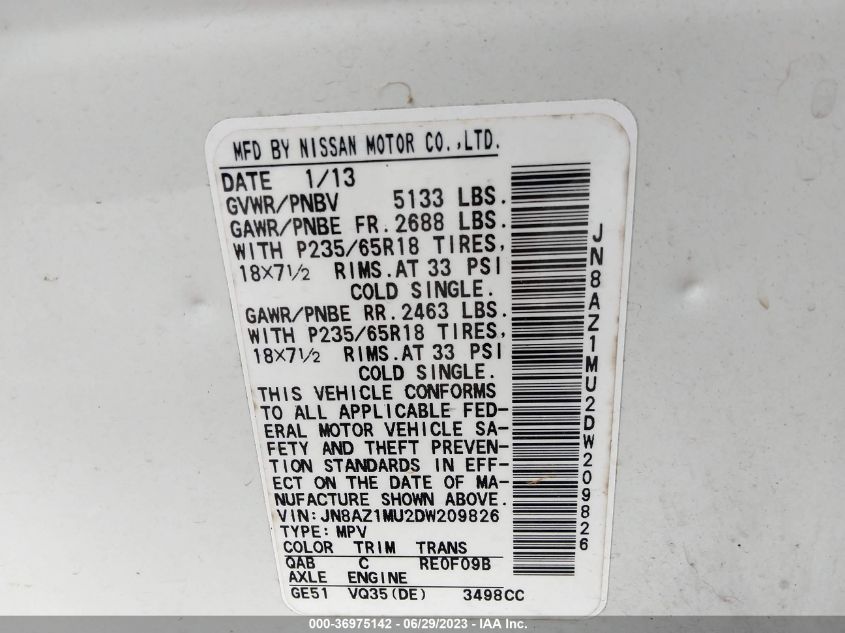 2013 NISSAN MURANO S - JN8AZ1MU2DW209826