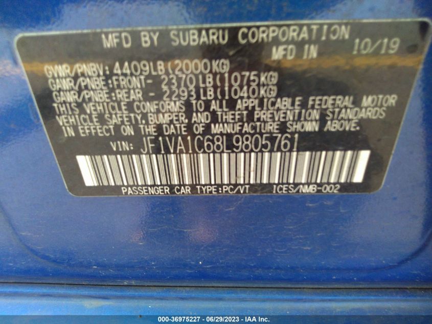 2020 SUBARU WRX PREMIUM - JF1VA1C68L9805761