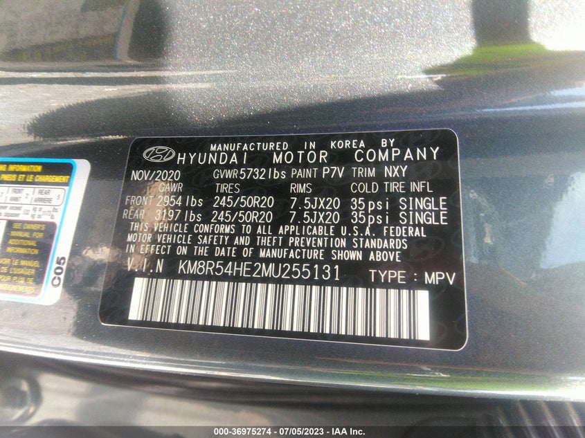 VIN KM8R54HE2MU255131 2021 HYUNDAI PALISADE LIMITED