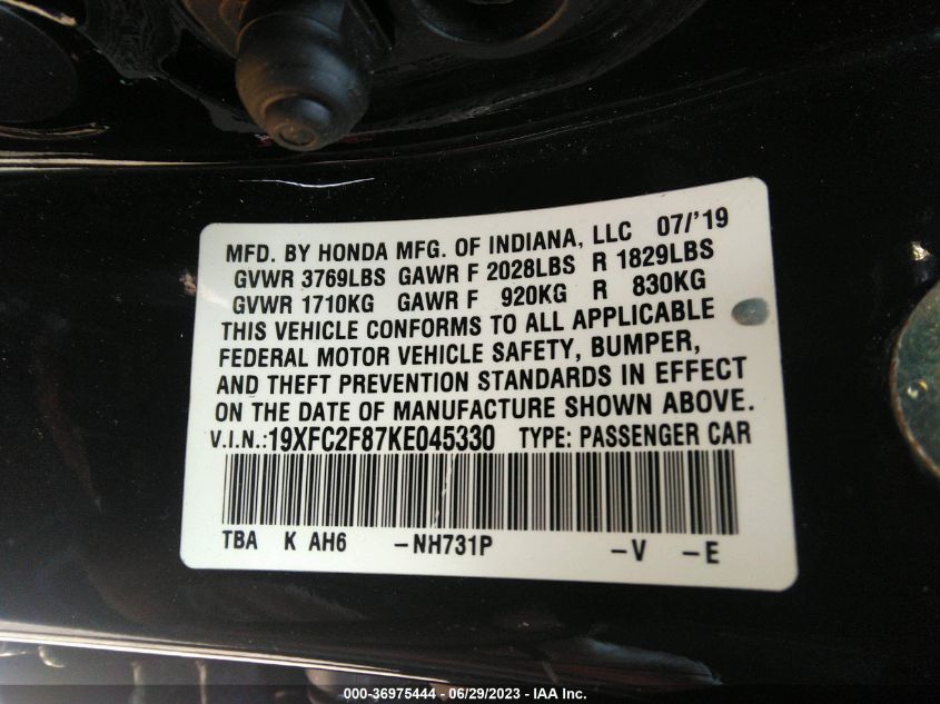 2019 HONDA CIVIC SEDAN SPORT - 19XFC2F87KE045330