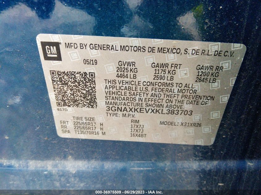 2019 CHEVROLET EQUINOX LT - 3GNAXKEVXKL383703