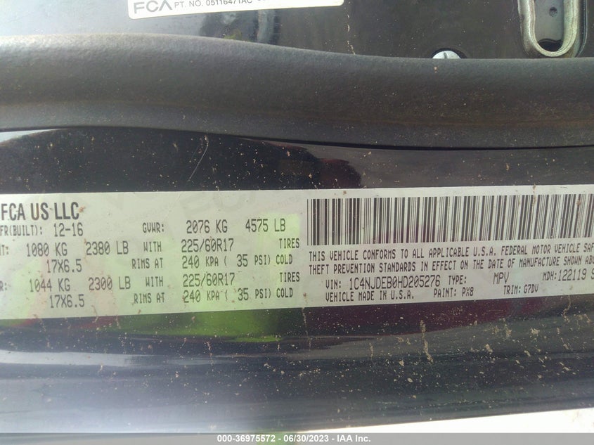 VIN 1C4NJDEB0HD205276 2017 JEEP COMPASS LATITUDE