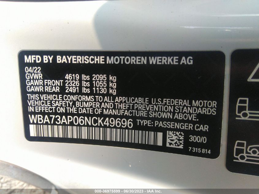 2022 BMW 4 SERIES 430I XDRIVE - WBA73AP06NCK49696