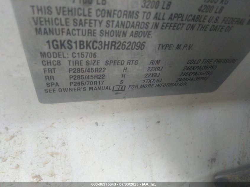 2017 GMC YUKON SLT - 1GKS1BKC3HR262096