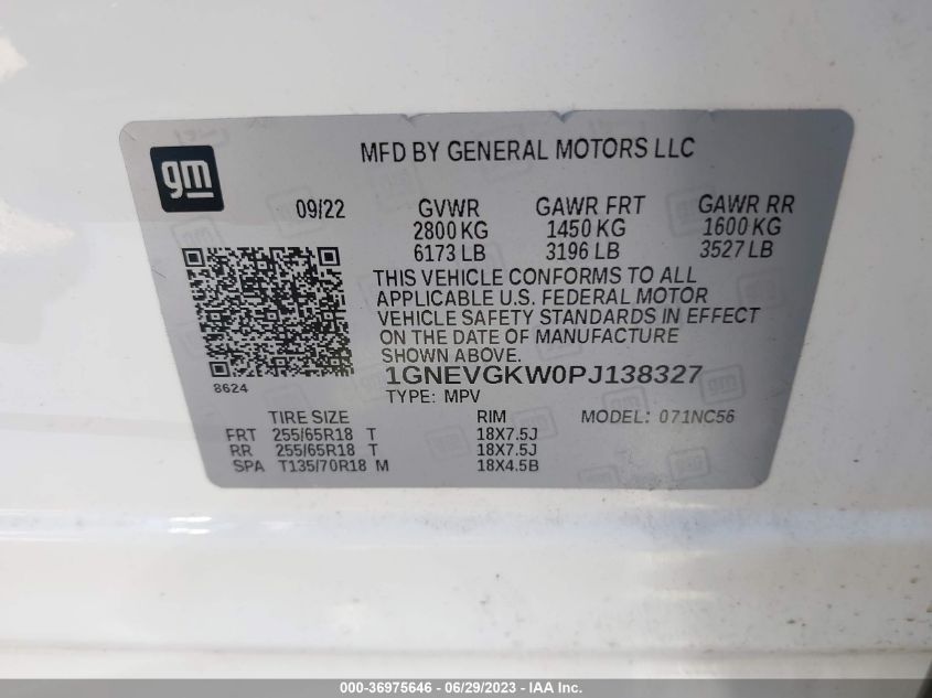 2023 CHEVROLET TRAVERSE LT CLOTH - 1GNEVGKW0PJ138327