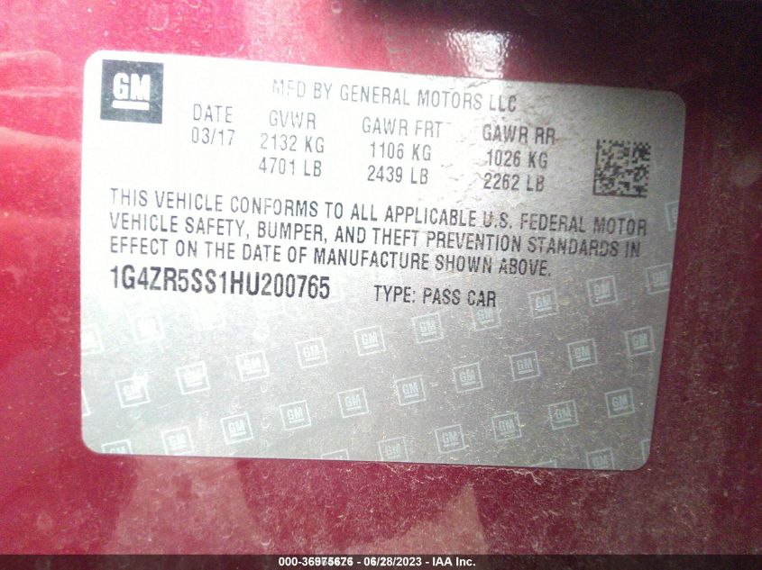 2017 BUICK LACROSSE PREMIUM - 1G4ZR5SS1HU200765