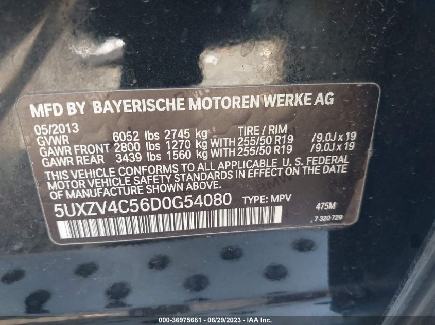 VIN 5UXZV4C56D0G54080 2013 BMW X5 no.9