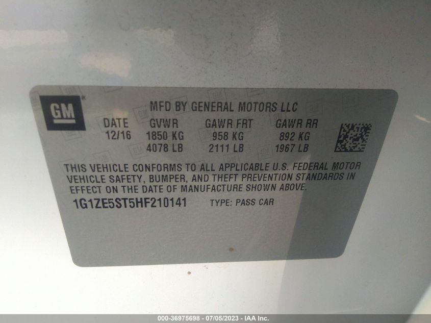 2017 CHEVROLET MALIBU LT - 1G1ZE5ST5HF210141